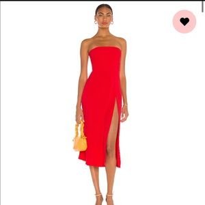Red Strapless Amanda Uprichard Midi Dress